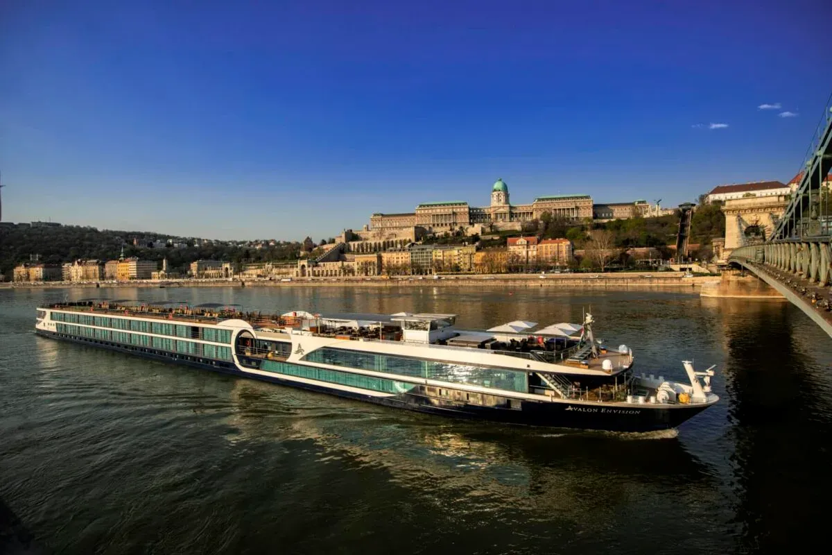 An Avalon Waterways Suite Ship on the Danube in Budapest, below Buda Castle